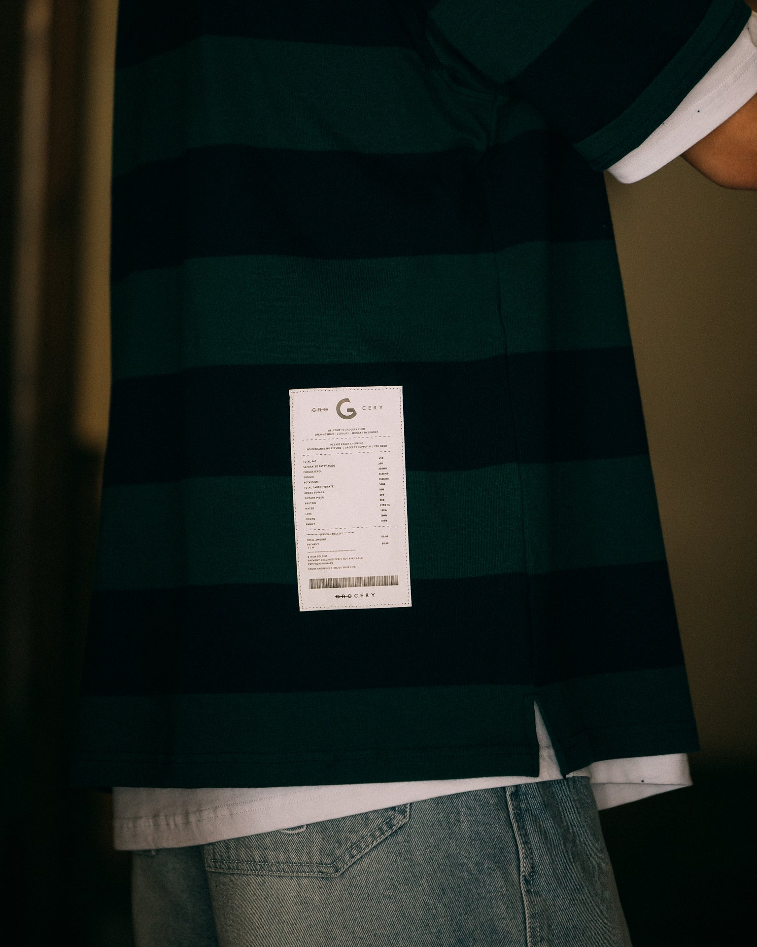 GROCERY PO - 004 EMBROIDERY POCKET STRIPE POLO/ GREEN & NAVY - GROGROCERY