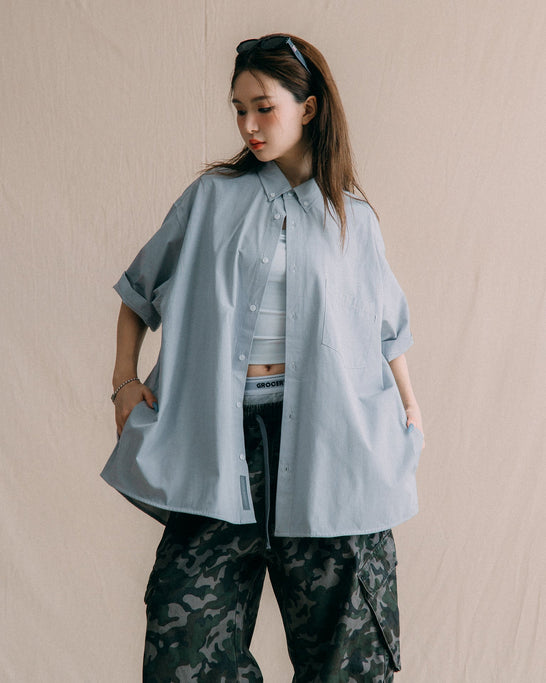 GROCERY POCKET SHORT SLEEVE STRIPE SHIRT/ GREY - GROGROCERY