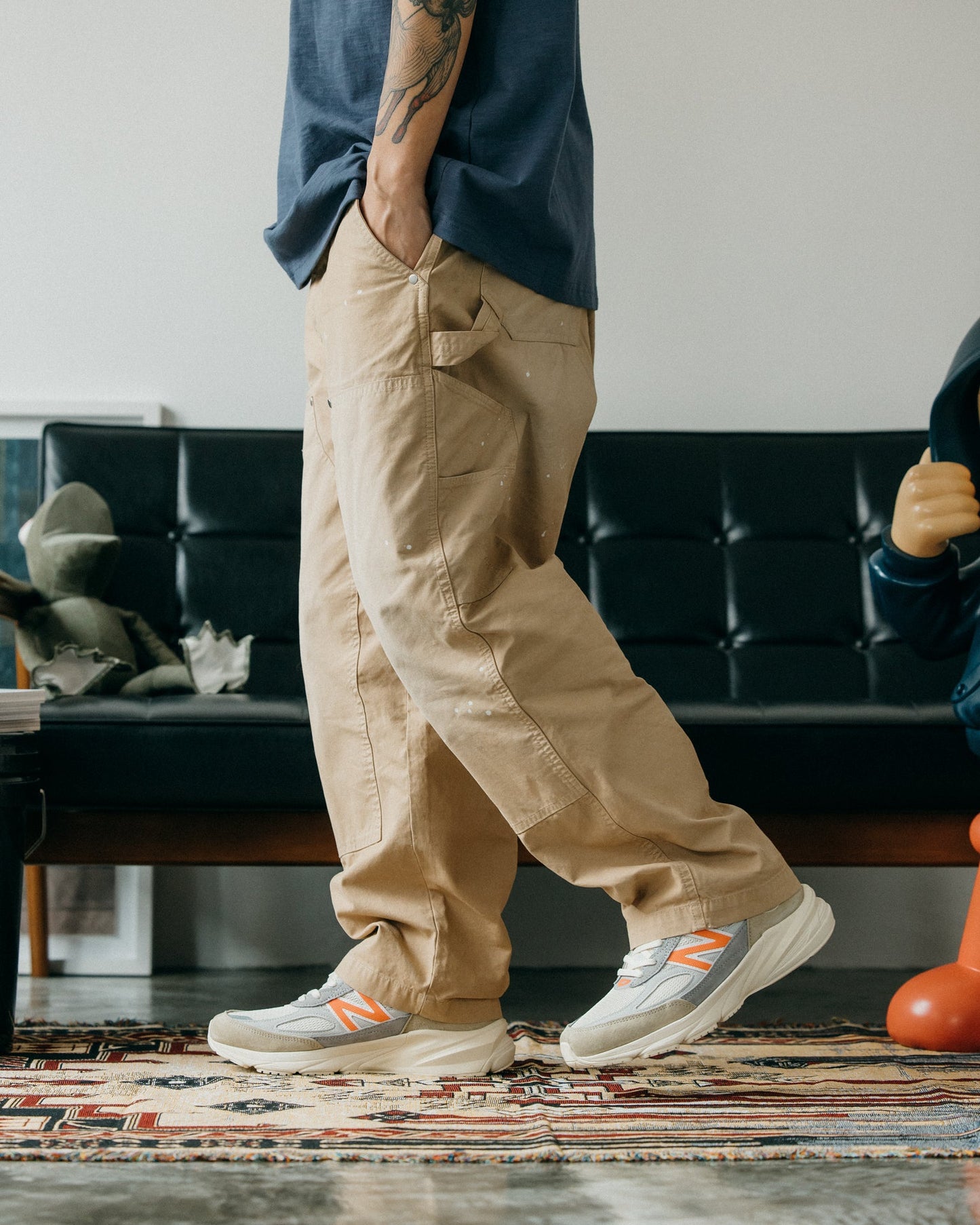 GROCERY PT-011 DOUBLE KNEE VINTAGE WORKER PANTS/ BEIGE - GROGROCERY