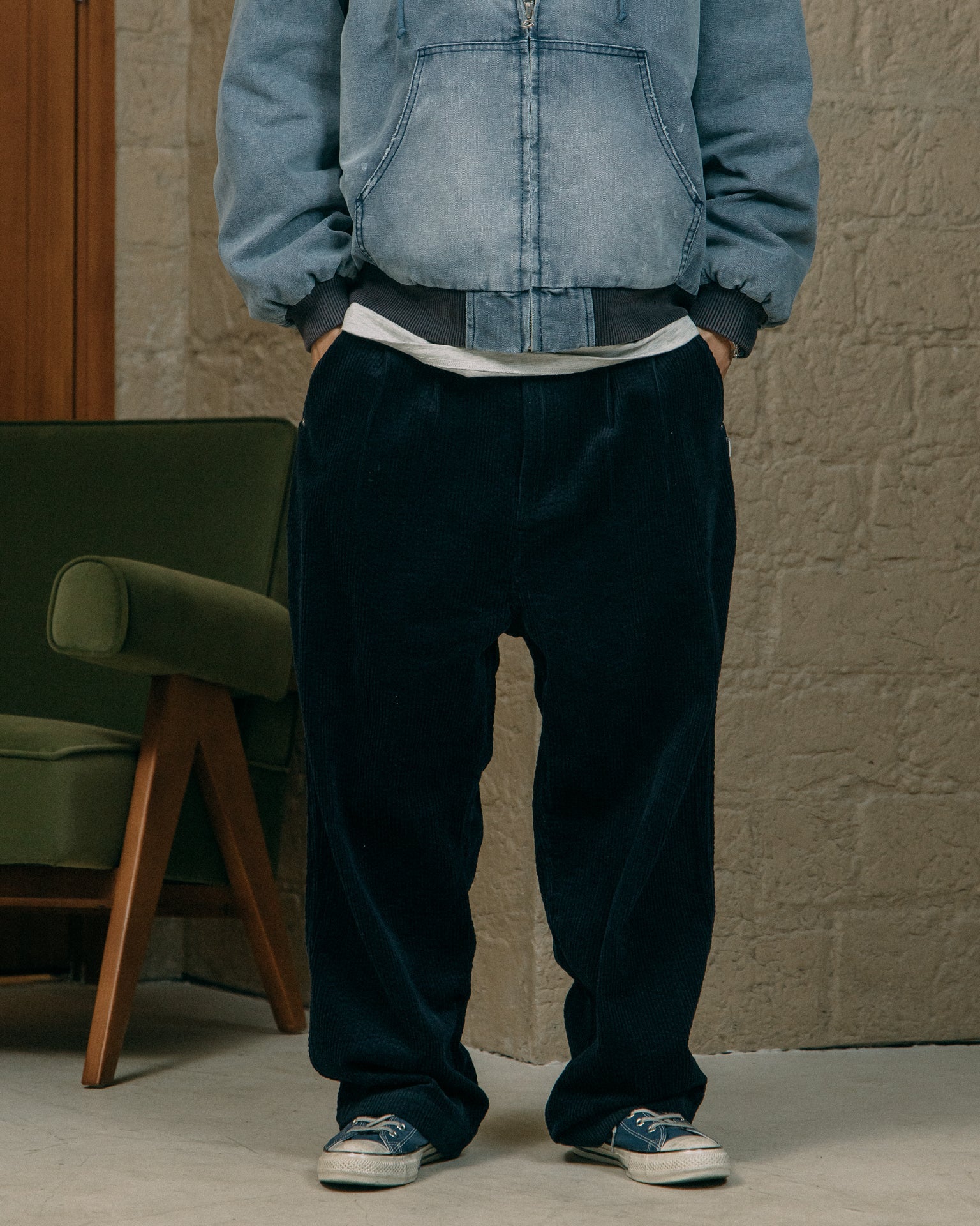 GROCERY RELAXED CORDUROY WIDE PANTS/ NAVY - GROGROCERY