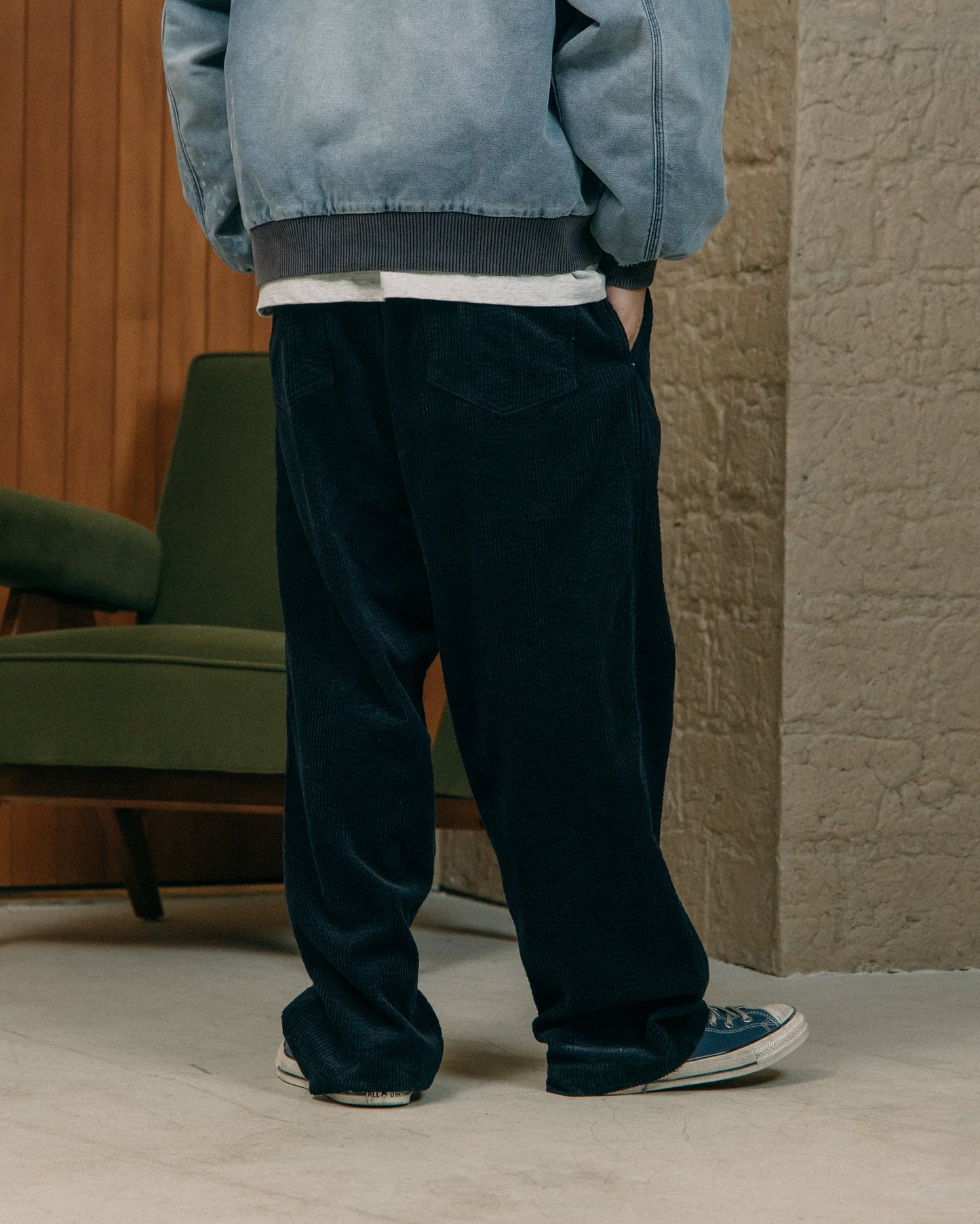 GROCERY RELAXED CORDUROY WIDE PANTS/ NAVY - GROGROCERY