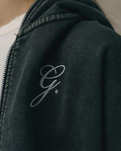 GROCERY SNOW WASHED CROPPED ZIP UP HOODIE/ WASHED BLACK - GROGROCERY