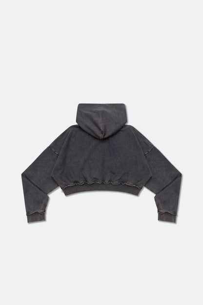 GROCERY SNOW WASHED CROPPED ZIP UP HOODIE/ WASHED BLACK - GROGROCERY