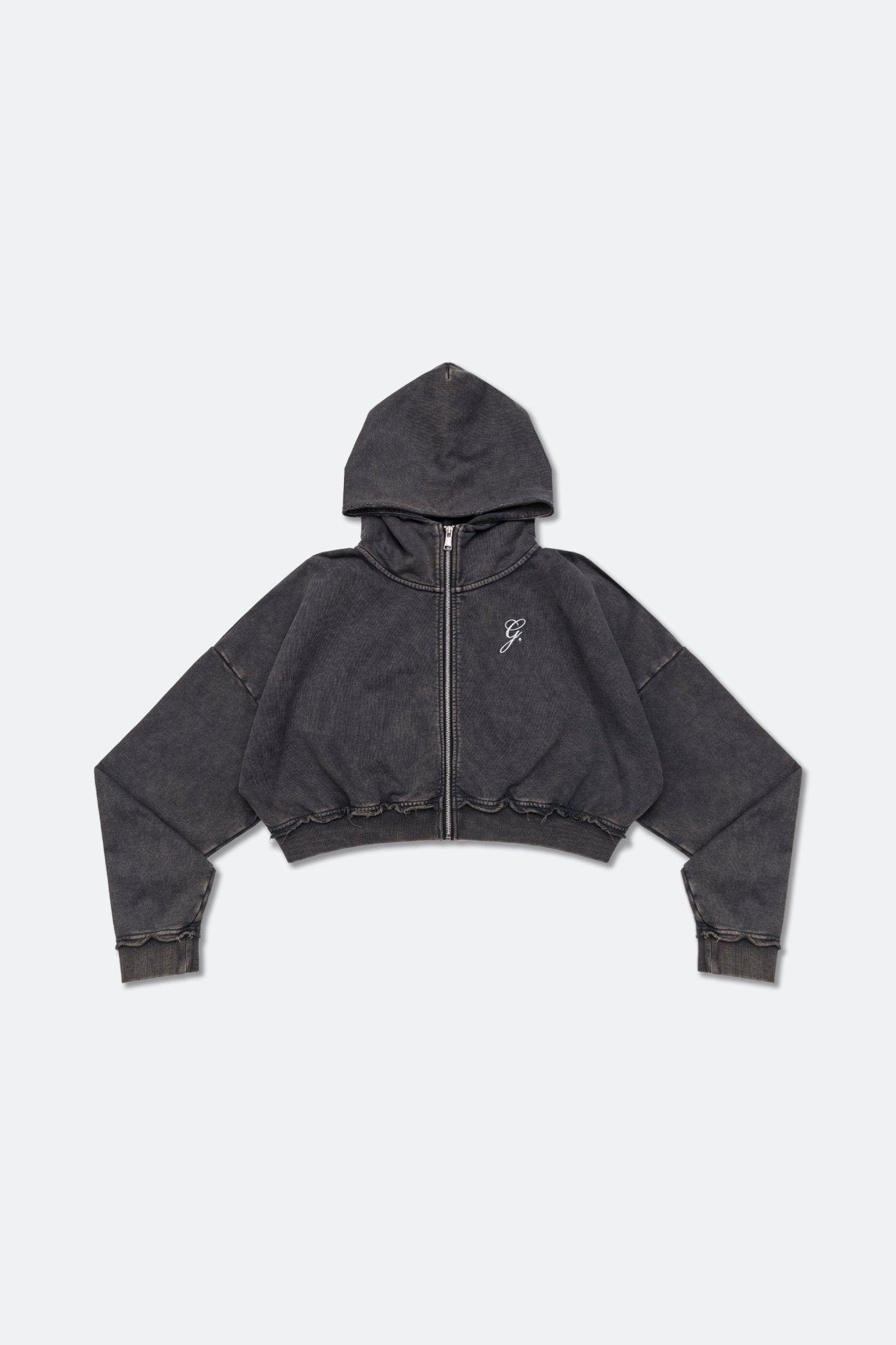 GROCERY SNOW WASHED CROPPED ZIP UP HOODIE/ WASHED BLACK - GROGROCERY
