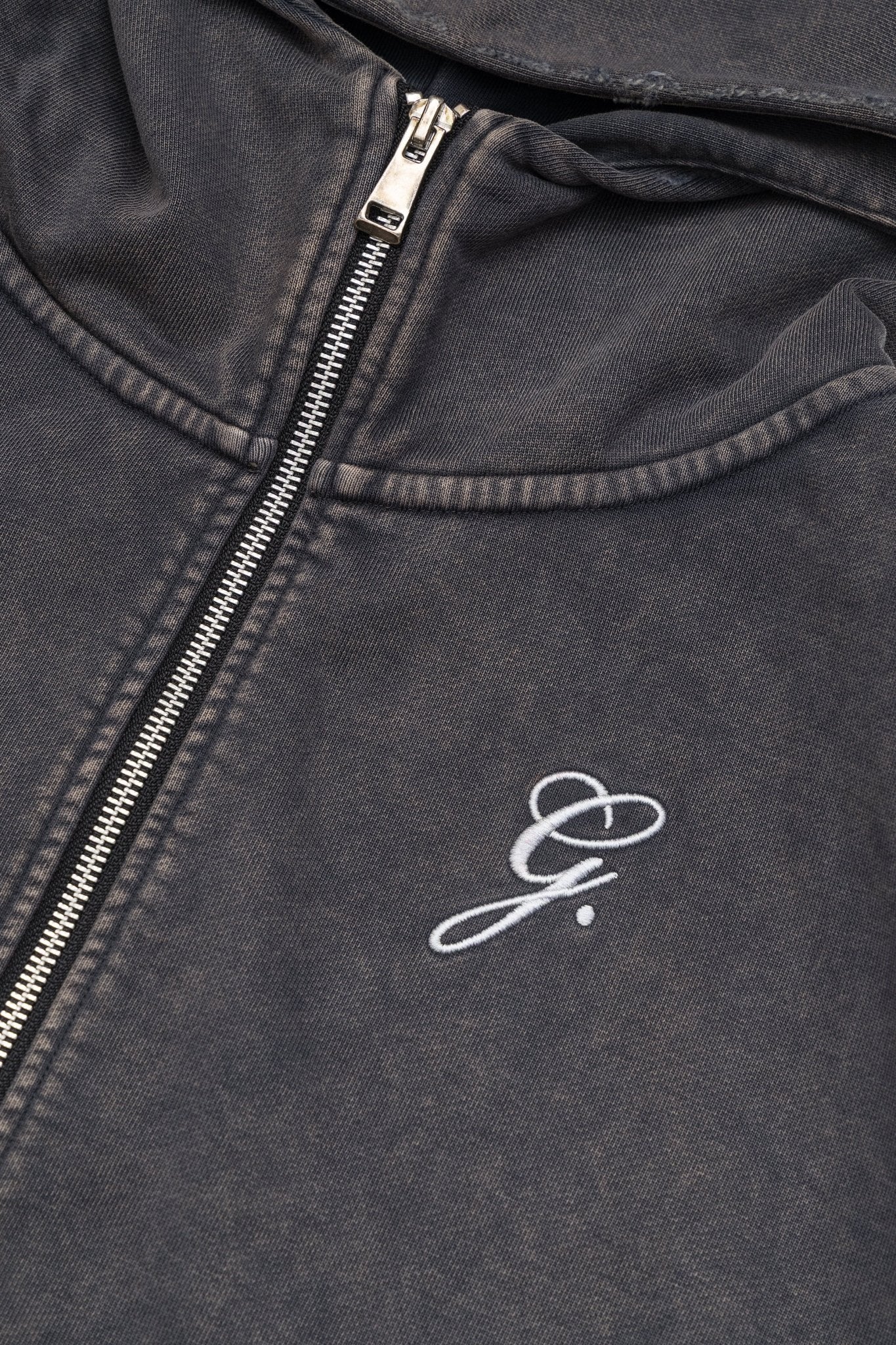 GROCERY SNOW WASHED CROPPED ZIP UP HOODIE/ WASHED BLACK - GROGROCERY