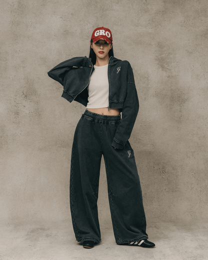 GROCERY SNOW WASHED WIDE LEG SWEATPANTS/ WASHED BLACK - GROGROCERY