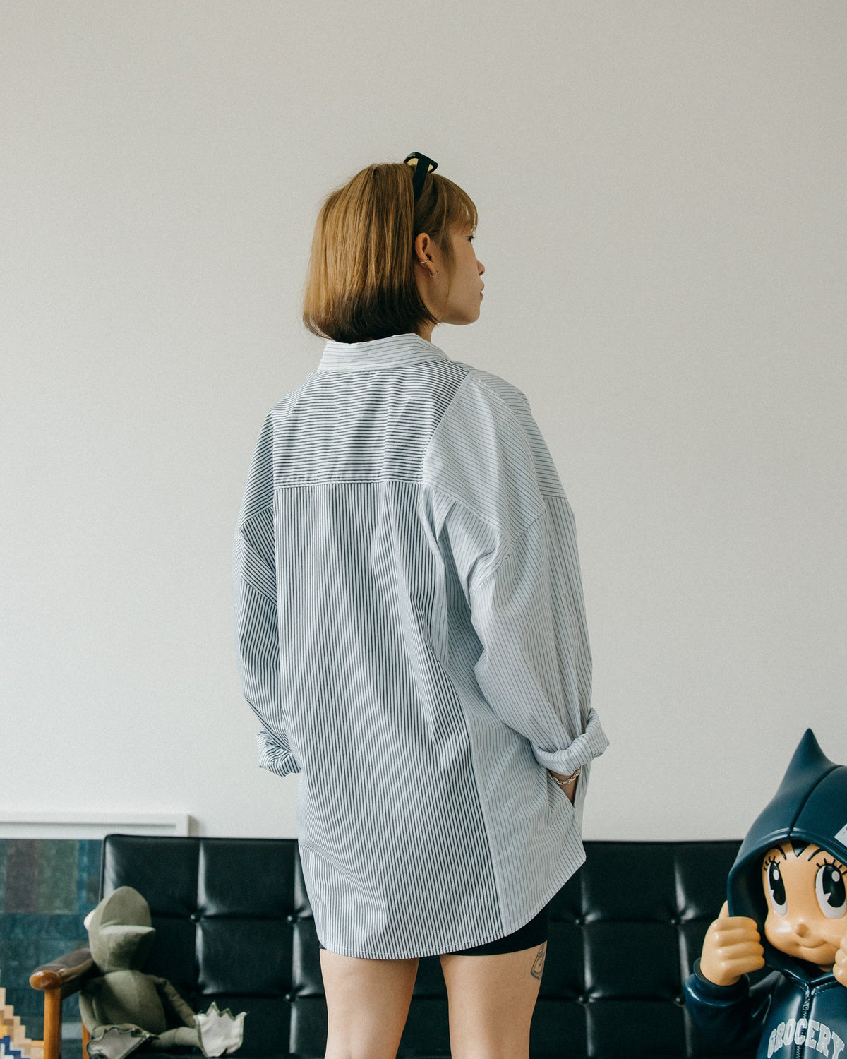 GROCERY ST-017 TWO TONE PATCHWORK STRIPE SHIRT/ WHITE & BLACK - GROGROCERY