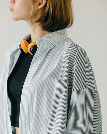 GROCERY ST-017 TWO TONE PATCHWORK STRIPE SHIRT/ WHITE & BLACK - GROGROCERY