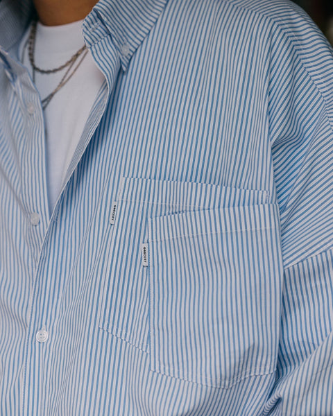 GROCERY ST - 019 DOUBLE POCKET OVERSIZED OXFORD SHIRT/ BLUE STRIPE - GROGROCERY