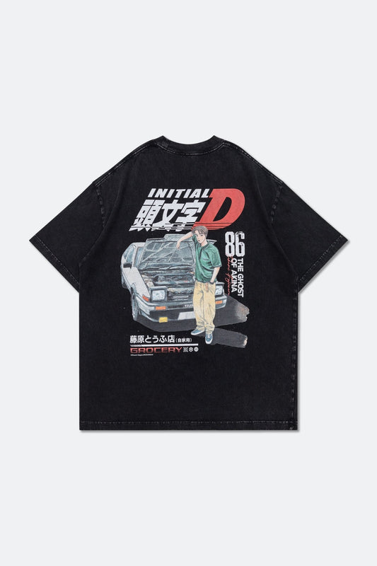 GROCERY | TARMAC | INITIAL D 86 vs FD WASHED GRAPHIC TEE/ FADED BLACK - GROGROCERY