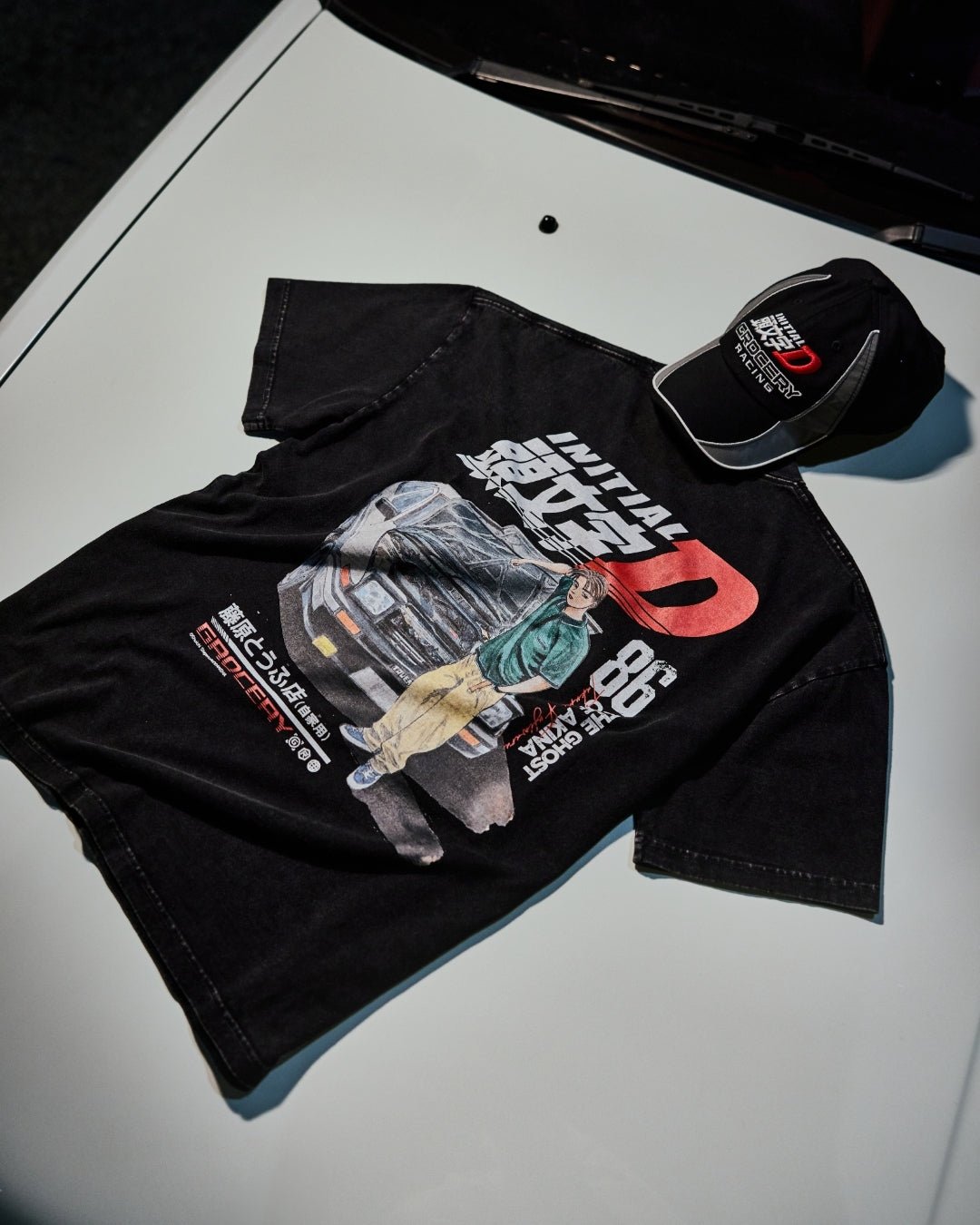 GROCERY | TARMAC | INITIAL D 86 vs FD WASHED GRAPHIC TEE/ FADED BLACK - GROGROCERY