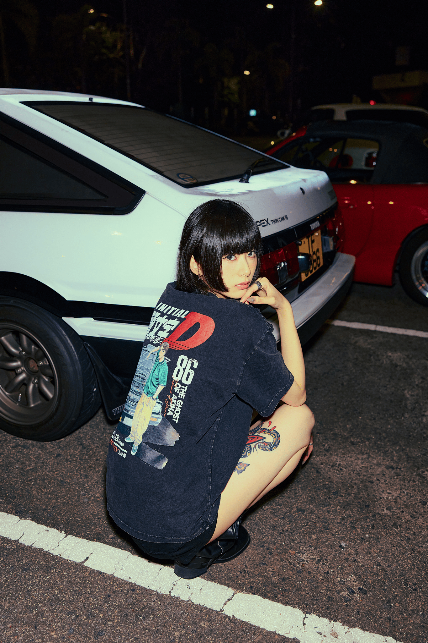 GROCERY | TARMAC | INITIAL D 86 vs FD WASHED GRAPHIC TEE/ FADED BLACK - GROGROCERY