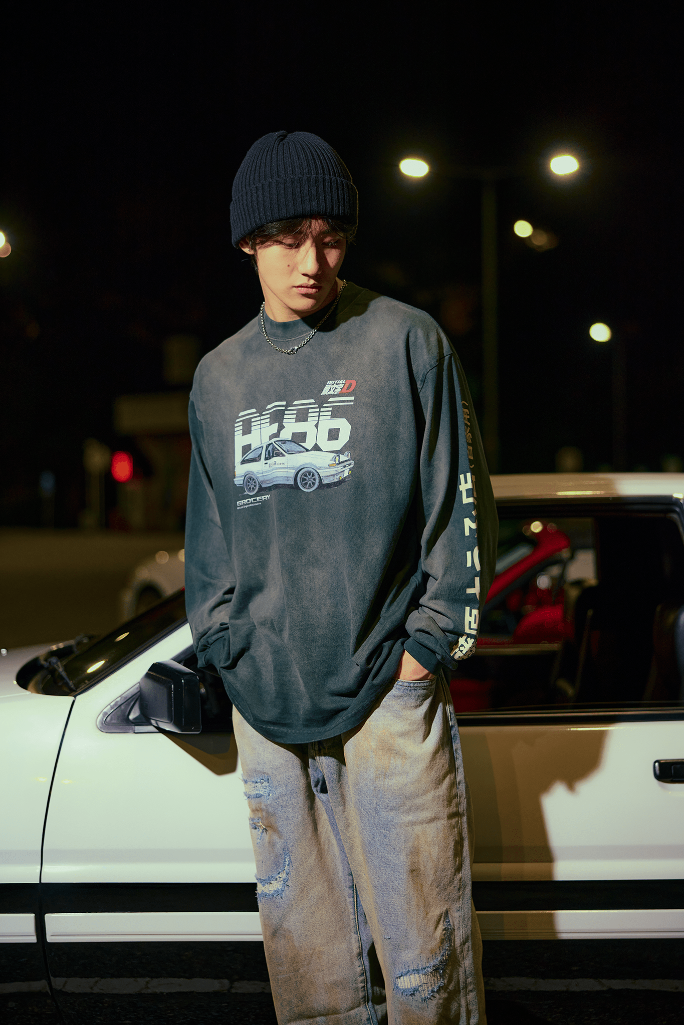 GROCERY | TARMAC | INITIAL D FUJIWARA TOFU SHOP AE86 WASHED LONG TOP/ FADED GREEN - GROGROCERY