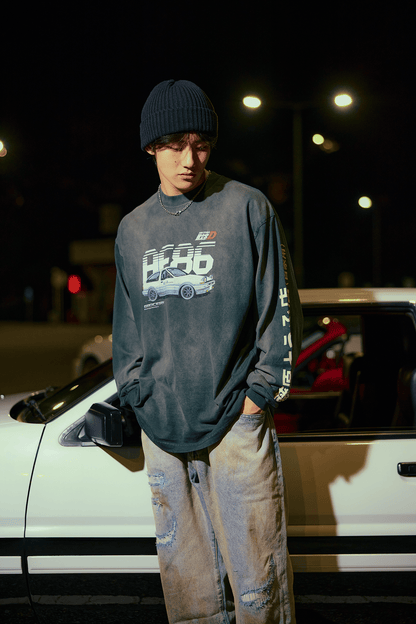GROCERY | TARMAC | INITIAL D FUJIWARA TOFU SHOP AE86 WASHED LONG TOP/ FADED GREEN - GROGROCERY