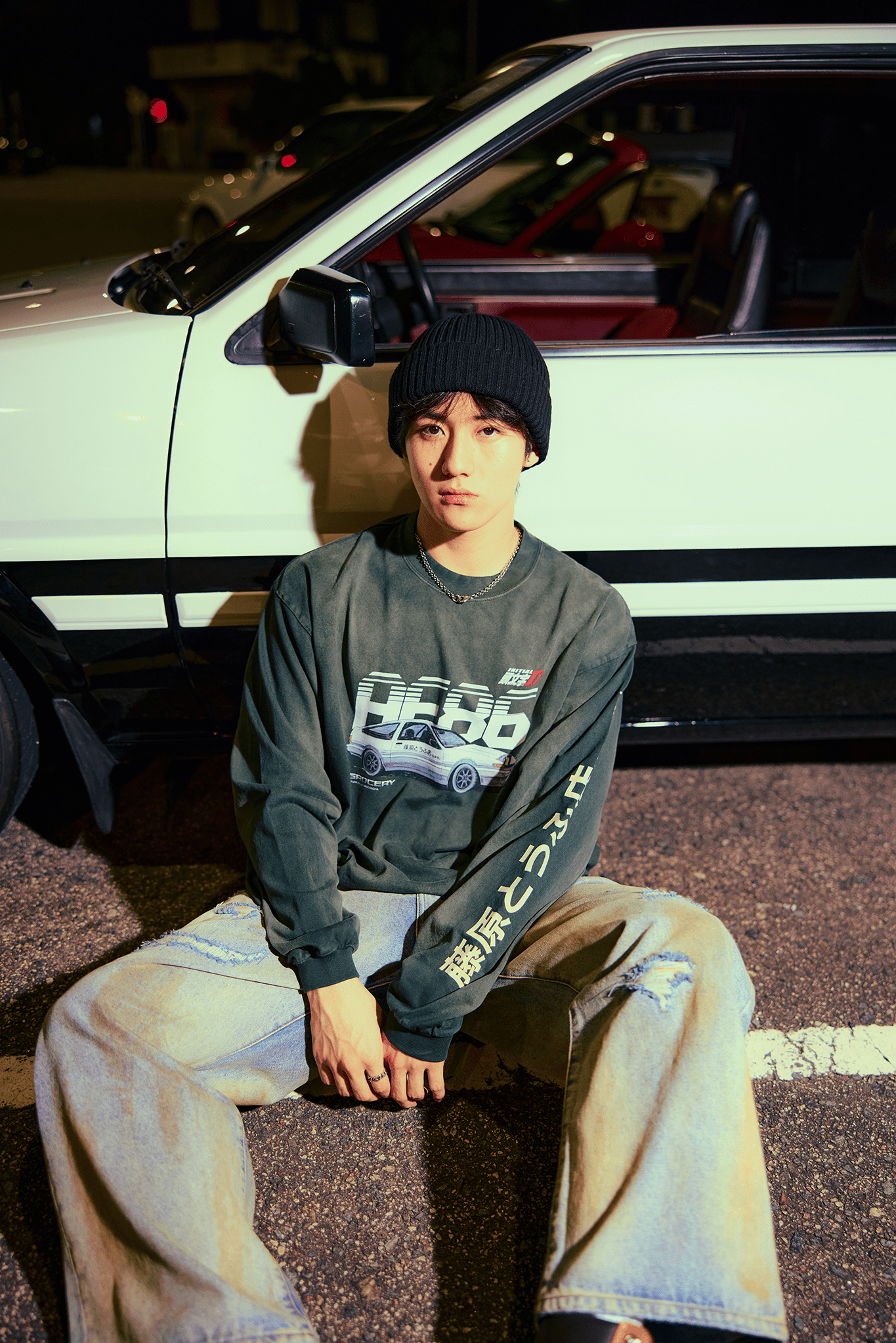 GROCERY | TARMAC | INITIAL D FUJIWARA TOFU SHOP AE86 WASHED LONG TOP/ FADED GREEN - GROGROCERY