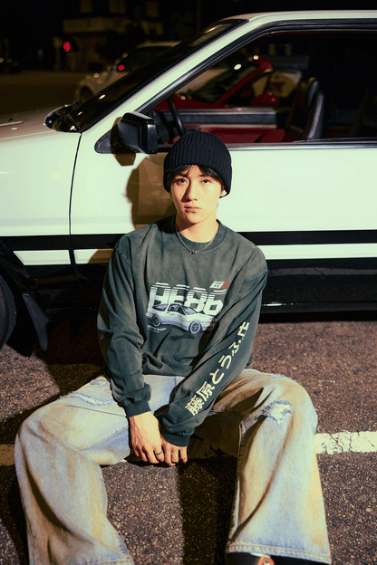 GROCERY | TARMAC | INITIAL D FUJIWARA TOFU SHOP AE86 WASHED LONG TOP/ FADED GREEN - GROGROCERY