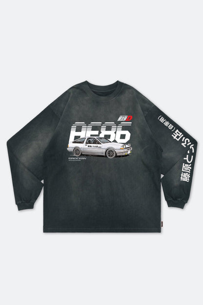 GROCERY | TARMAC | INITIAL D FUJIWARA TOFU SHOP AE86 WASHED LONG TOP/ FADED GREEN - GROGROCERY