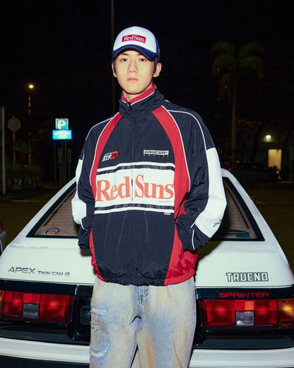 GROCERY | TARMAC | INITIAL D REDSUNS PATCH LOGO TRUCKER HAT/ NAVY - GROGROCERY