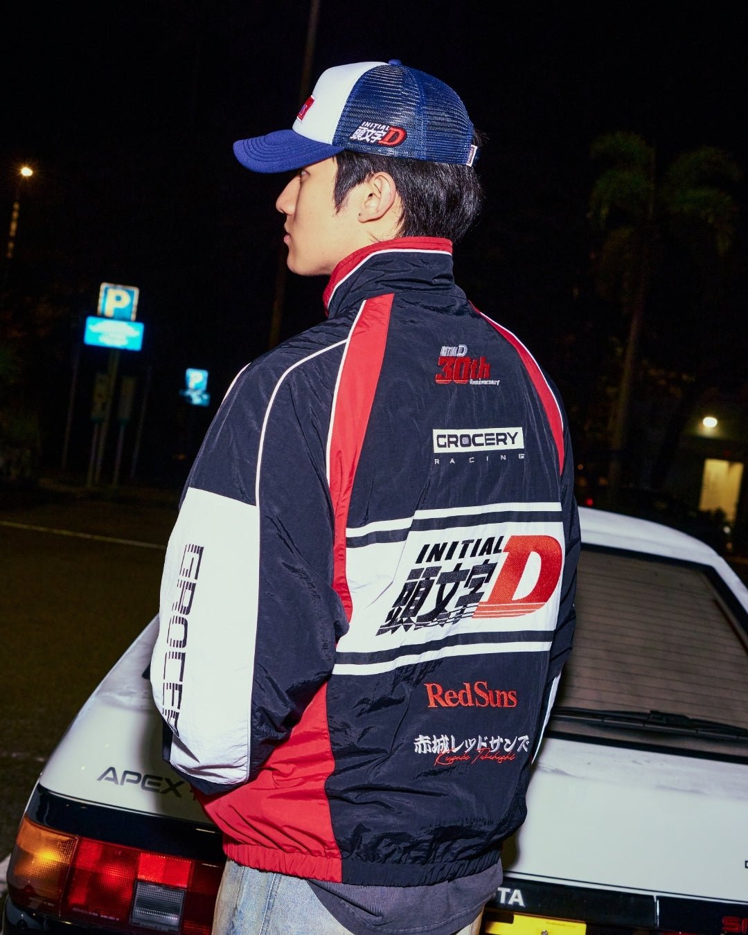 GROCERY | TARMAC | INITIAL D REDSUNS PATCH LOGO TRUCKER HAT/ NAVY - GROGROCERY