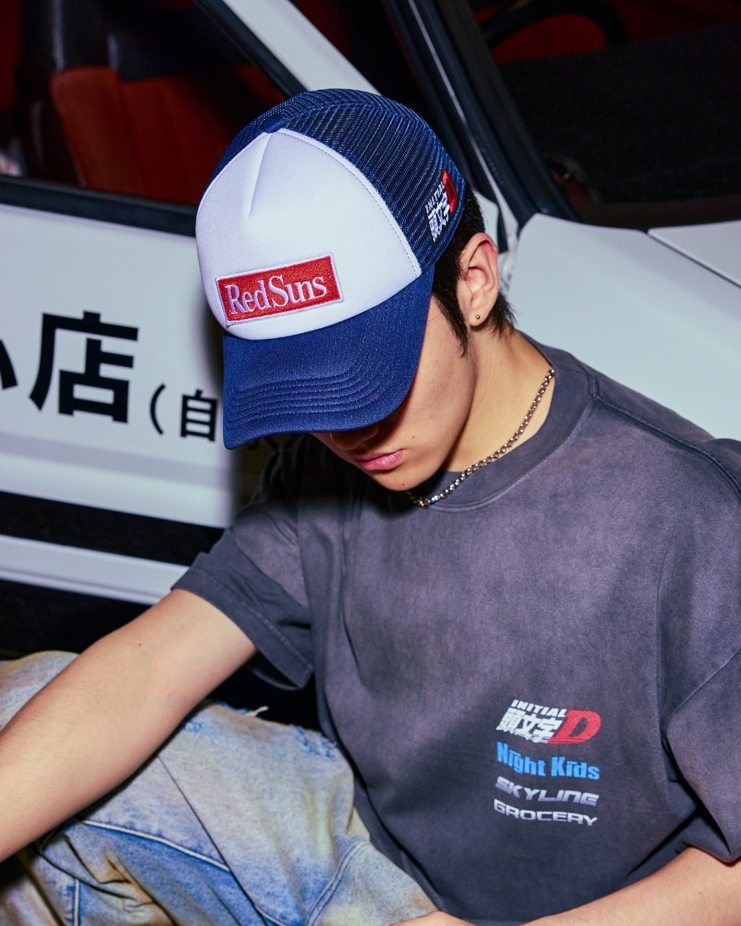 GROCERY | TARMAC | INITIAL D REDSUNS PATCH LOGO TRUCKER HAT/ NAVY - GROGROCERY