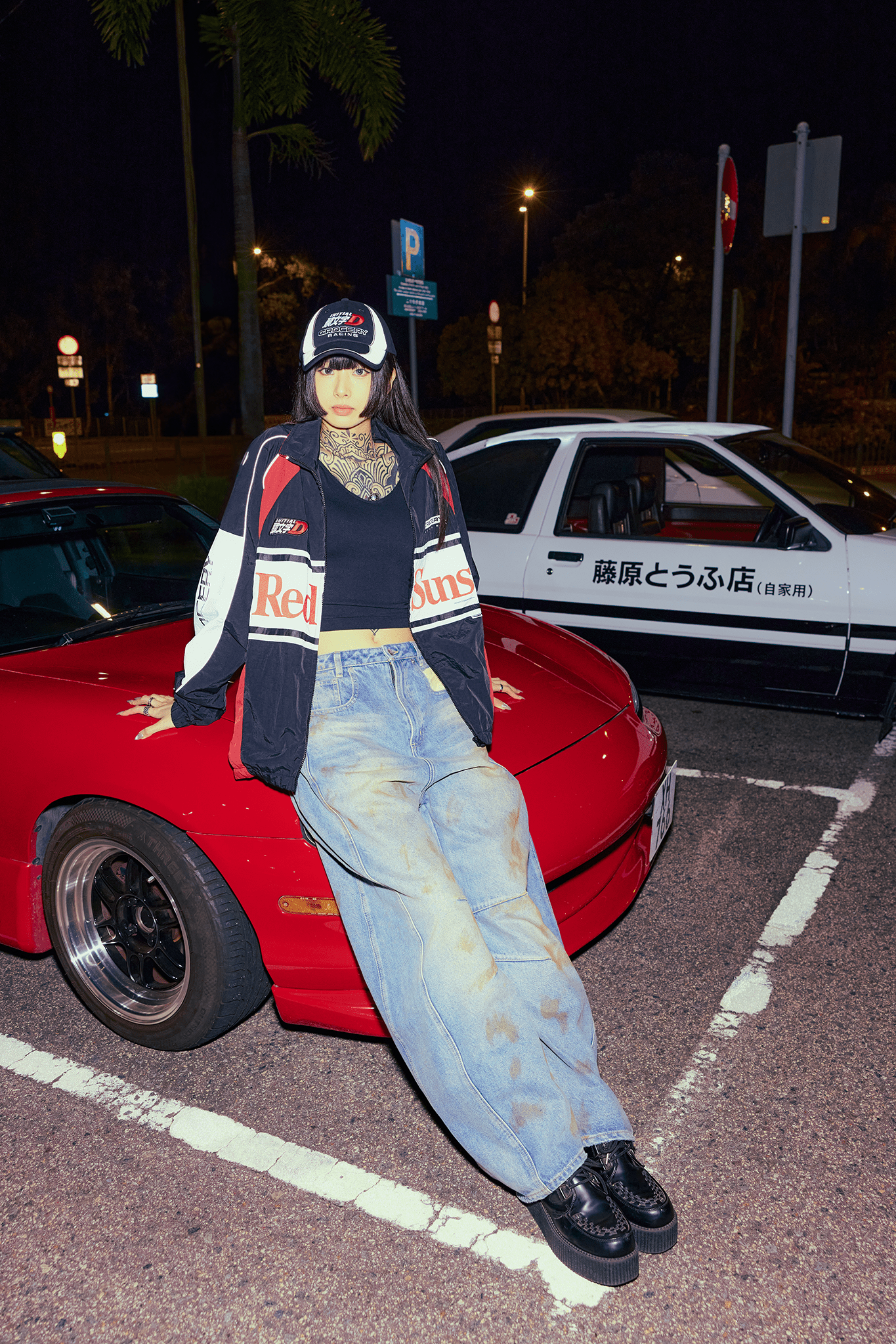 GROCERY | TARMAC | INITIAL D REDSUNS REFLECTIVE RACING TRACK JACKET/ RED & BLACK - GROGROCERY