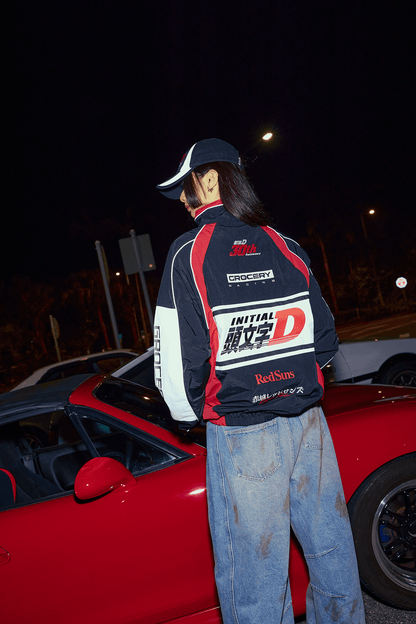 GROCERY | TARMAC | INITIAL D REDSUNS REFLECTIVE RACING TRACK JACKET/ RED & BLACK - GROGROCERY