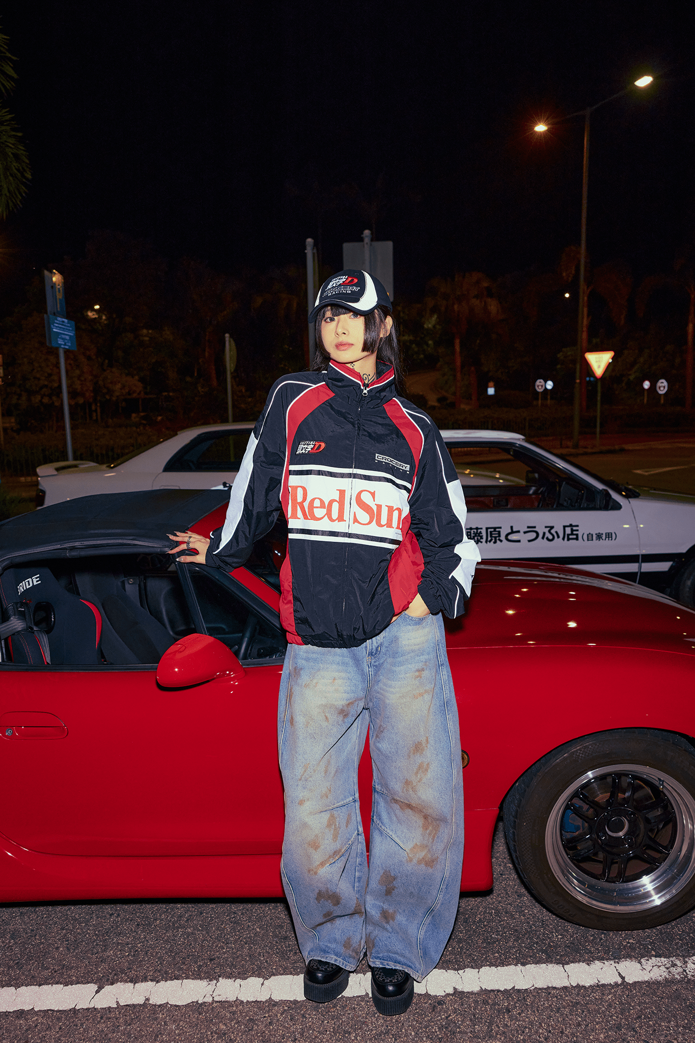 GROCERY | TARMAC | INITIAL D REDSUNS REFLECTIVE RACING TRACK JACKET/ RED & BLACK - GROGROCERY