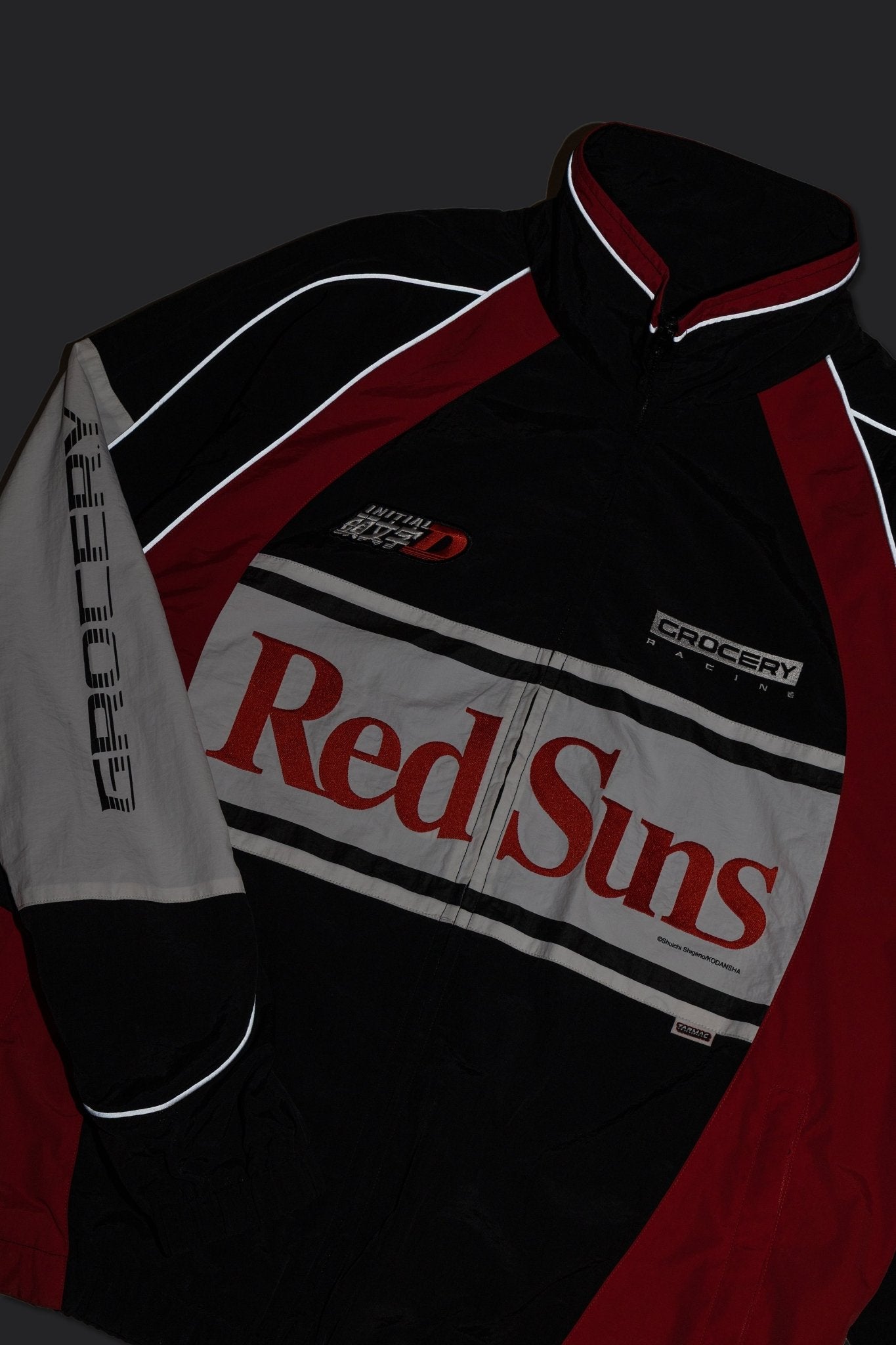 GROCERY | TARMAC | INITIAL D REDSUNS REFLECTIVE RACING TRACK JACKET/ RED & BLACK - GROGROCERY