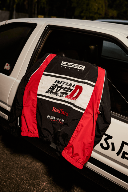 GROCERY | TARMAC | INITIAL D REDSUNS REFLECTIVE RACING TRACK JACKET/ RED & BLACK - GROGROCERY