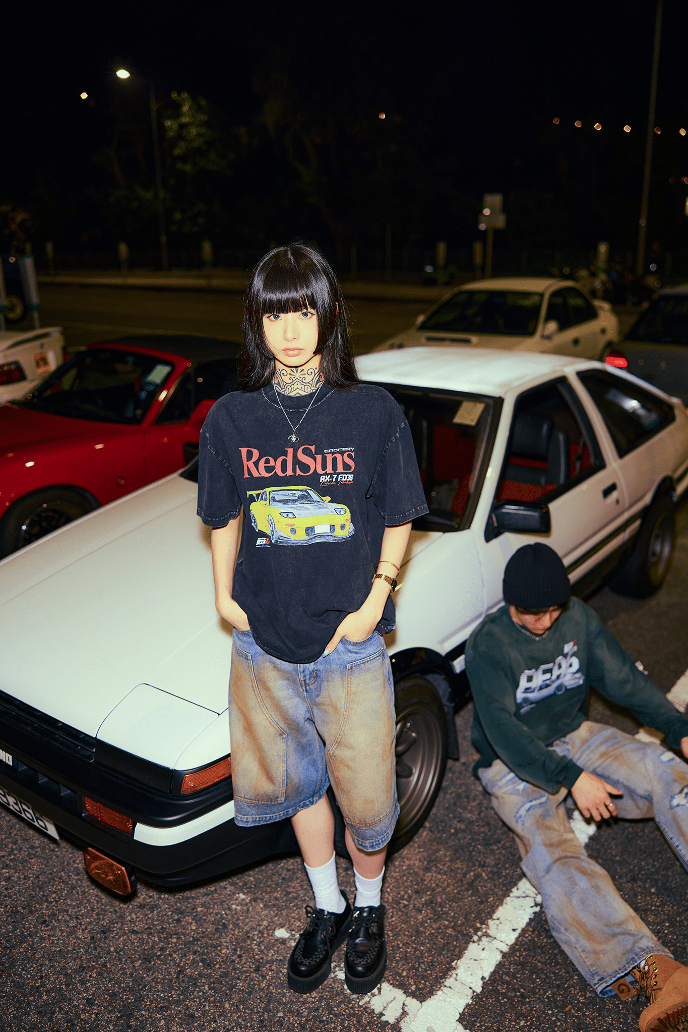 GROCERY | TARMAC | INITIAL D REDSUNS RX - 7 FD3S WASHED GRAPHIC TEE/ BLACK - GROGROCERY