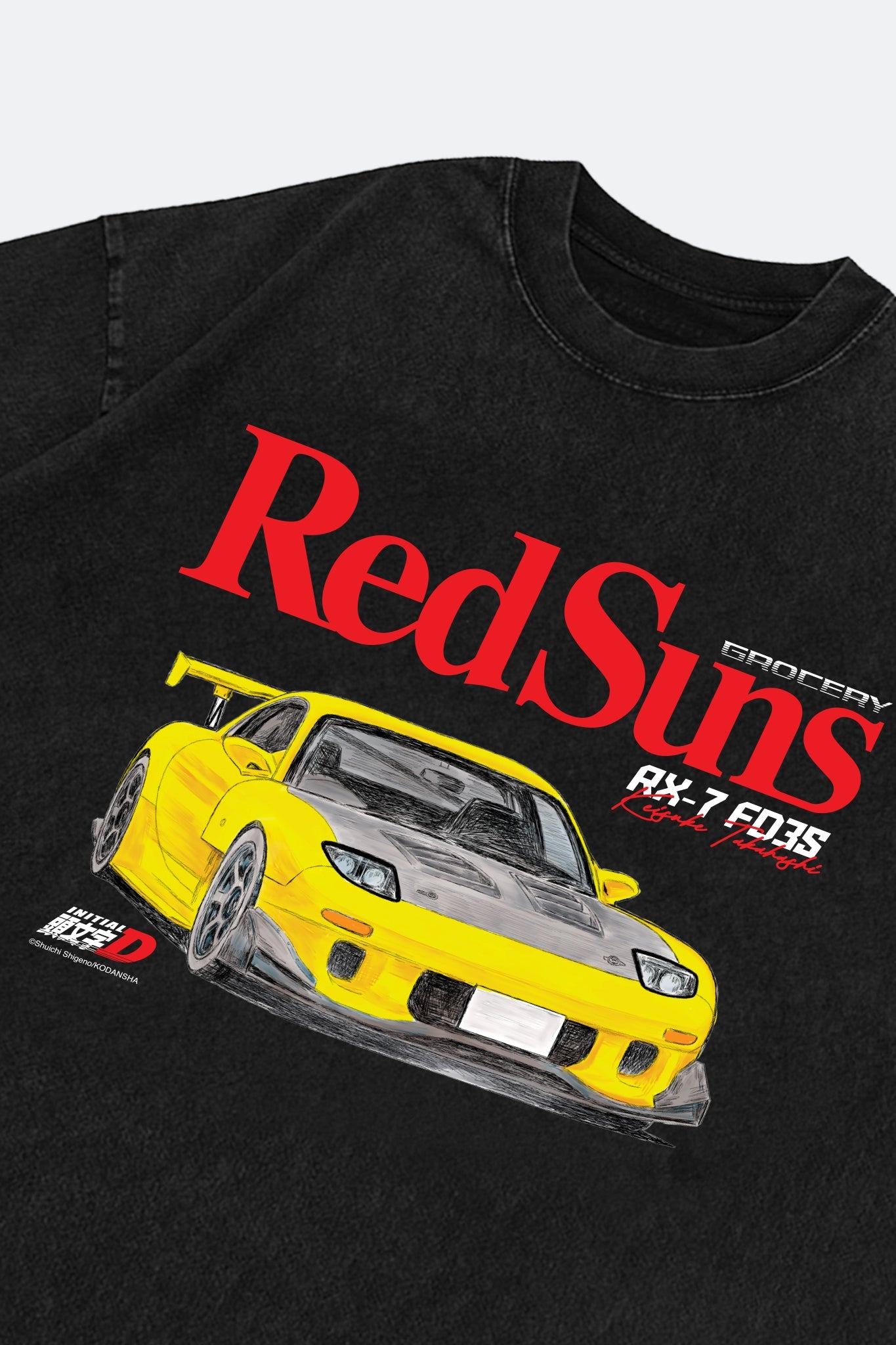 GROCERY | TARMAC | INITIAL D REDSUNS RX - 7 FD3S WASHED GRAPHIC TEE/ BLACK - GROGROCERY