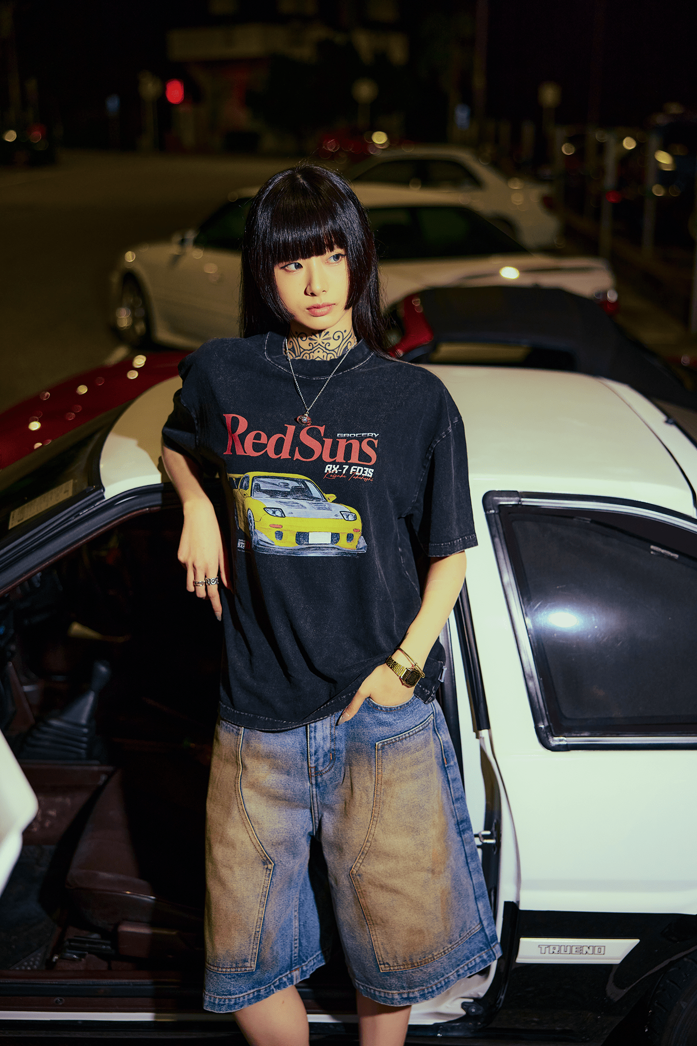 GROCERY | TARMAC | INITIAL D REDSUNS RX - 7 FD3S WASHED GRAPHIC TEE/ BLACK - GROGROCERY