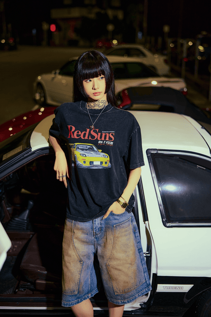 GROCERY | TARMAC | INITIAL D REDSUNS RX - 7 FD3S WASHED GRAPHIC TEE/ BLACK - GROGROCERY