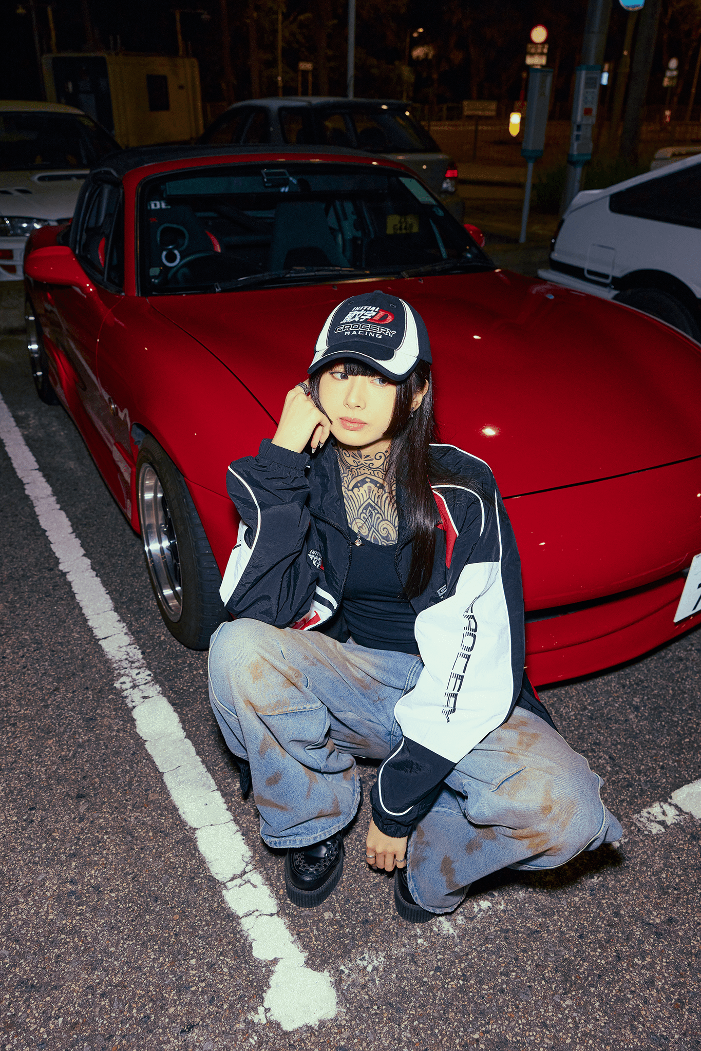 GROCERY | TARMAC | INITIAL D REFLECTIVE RACING PANEL CAP/ BLACK - GROGROCERY