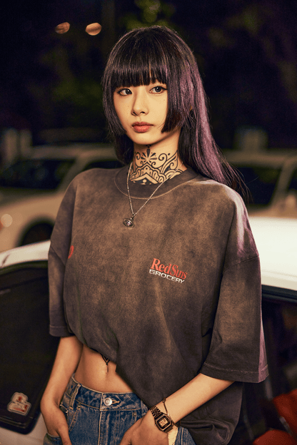 GROCERY | TARMAC | INITIAL D RYOSUKE TAKAHASHI RX - 7 WASHED GRAPHIC TEE/ FADED BROWN - GROGROCERY