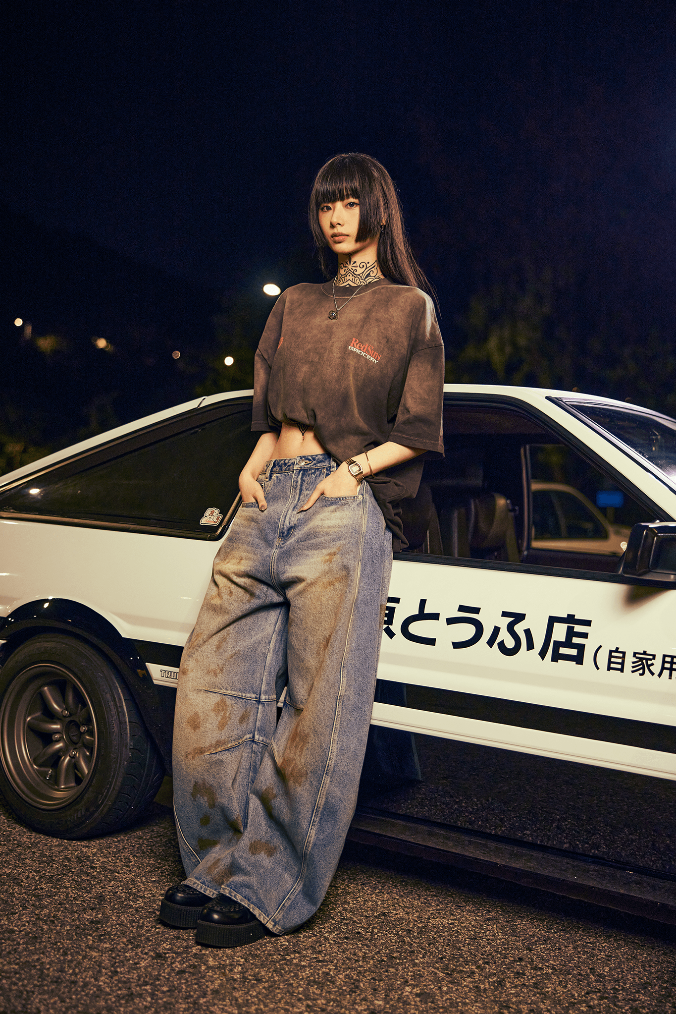 GROCERY | TARMAC | INITIAL D RYOSUKE TAKAHASHI RX - 7 WASHED GRAPHIC TEE/ FADED BROWN - GROGROCERY