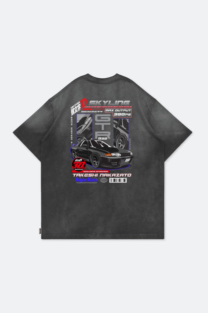 GROCERY | TARMAC | INITIAL D SKYLINE GT - R WASHED GRAPHIC TEE/ FADED CHARCOAL - GROGROCERY