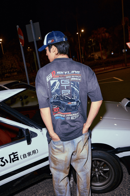 GROCERY | TARMAC | INITIAL D SKYLINE GT - R WASHED GRAPHIC TEE/ FADED CHARCOAL - GROGROCERY
