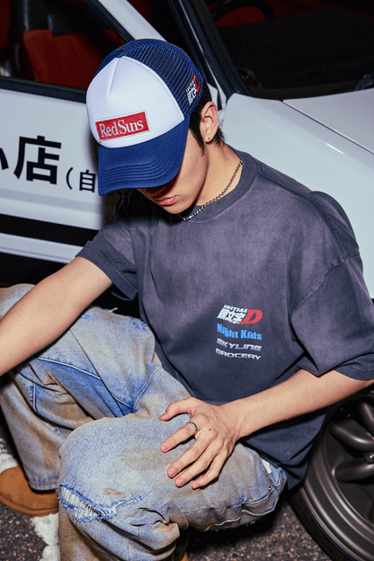 GROCERY | TARMAC | INITIAL D SKYLINE GT - R WASHED GRAPHIC TEE/ FADED CHARCOAL - GROGROCERY