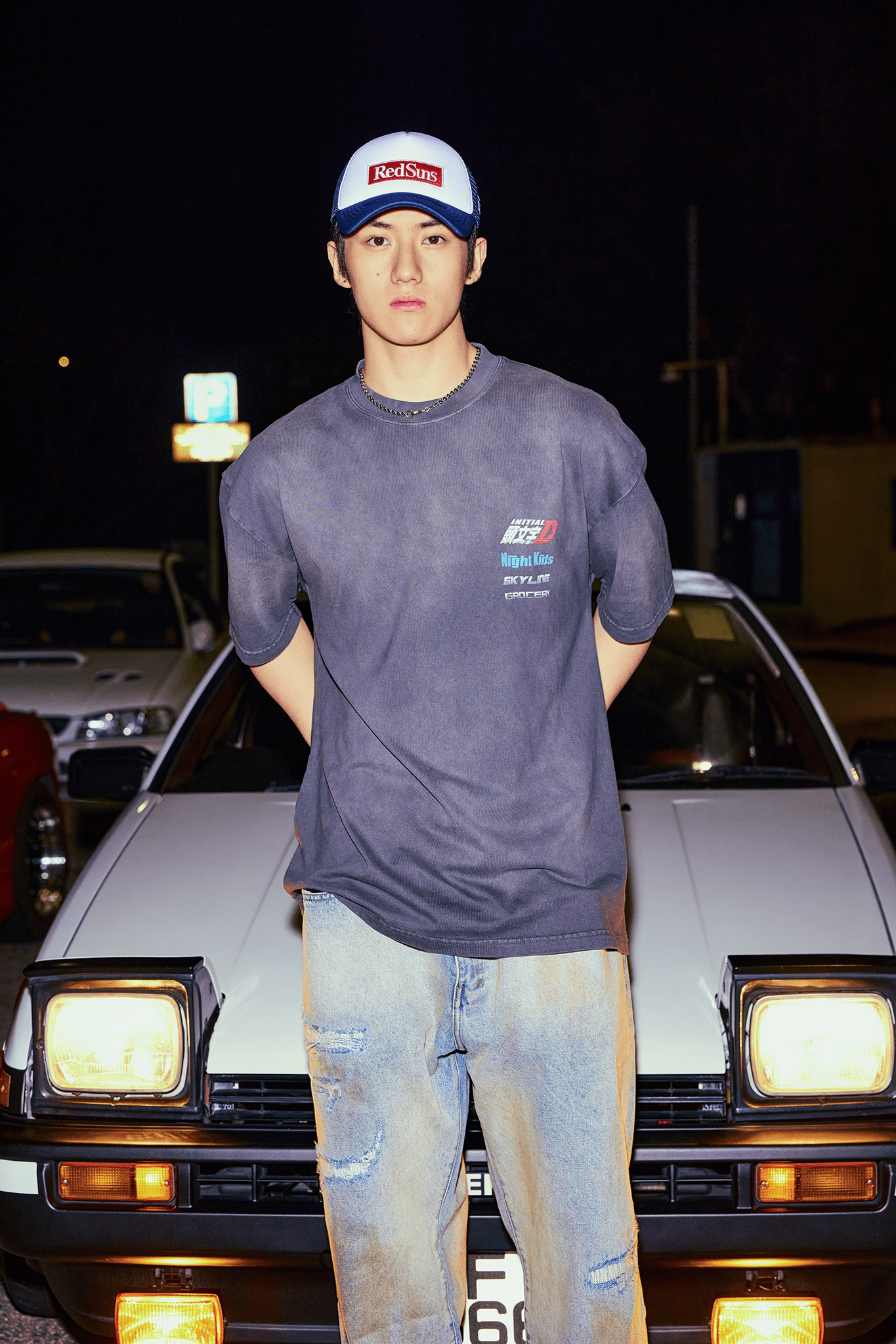 GROCERY | TARMAC | INITIAL D SKYLINE GT - R WASHED GRAPHIC TEE/ FADED CHARCOAL - GROGROCERY