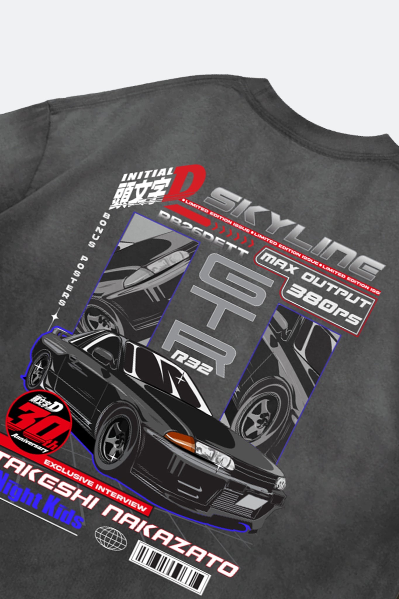 GROCERY | TARMAC | INITIAL D SKYLINE GT - R WASHED GRAPHIC TEE/ FADED CHARCOAL - GROGROCERY