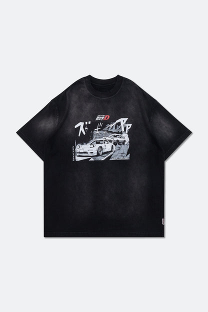 GROCERY | TARMAC | INITIAL D TAKUMI FUJIWARA AE86 WASHED GRAPHIC TEE / BLACK - GROGROCERY