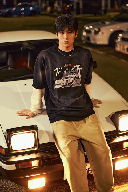 GROCERY | TARMAC | INITIAL D TAKUMI FUJIWARA AE86 WASHED GRAPHIC TEE / BLACK - GROGROCERY