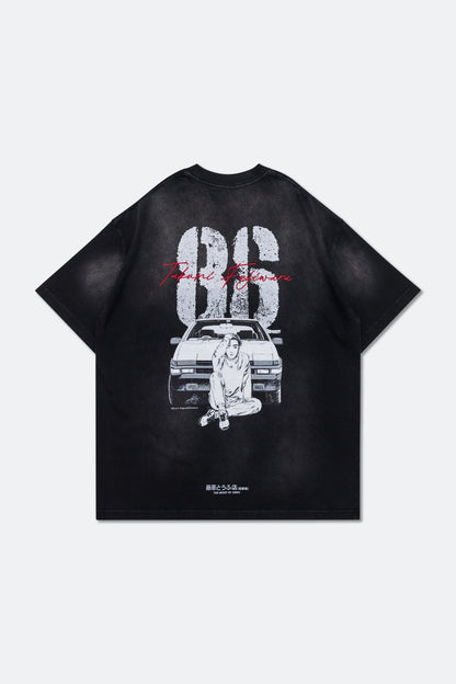 GROCERY | TARMAC | INITIAL D TAKUMI FUJIWARA AE86 WASHED GRAPHIC TEE / BLACK - GROGROCERY