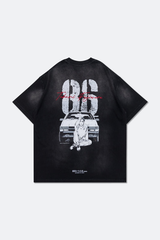GROCERY | TARMAC | INITIAL D TAKUMI FUJIWARA AE86 WASHED GRAPHIC TEE / BLACK - GROGROCERY