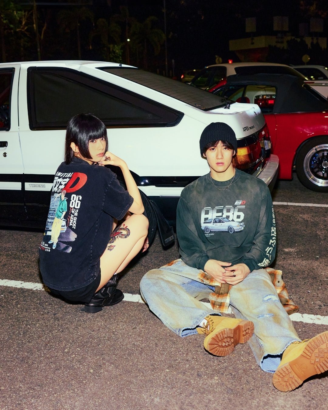 GROCERY | TARMAC | INITIAL D TAKUMI FUJIWARA AE86 WASHED GRAPHIC TEE / BLACK - GROGROCERY
