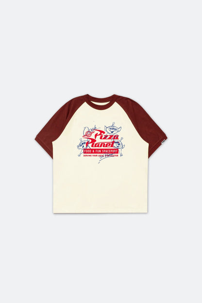 GROCERY | TARMAC | TOY STORY KIDS PIZZA PLANET HAND DRAWN RAGLAN TEE/ RED & IVORY - GROGROCERY