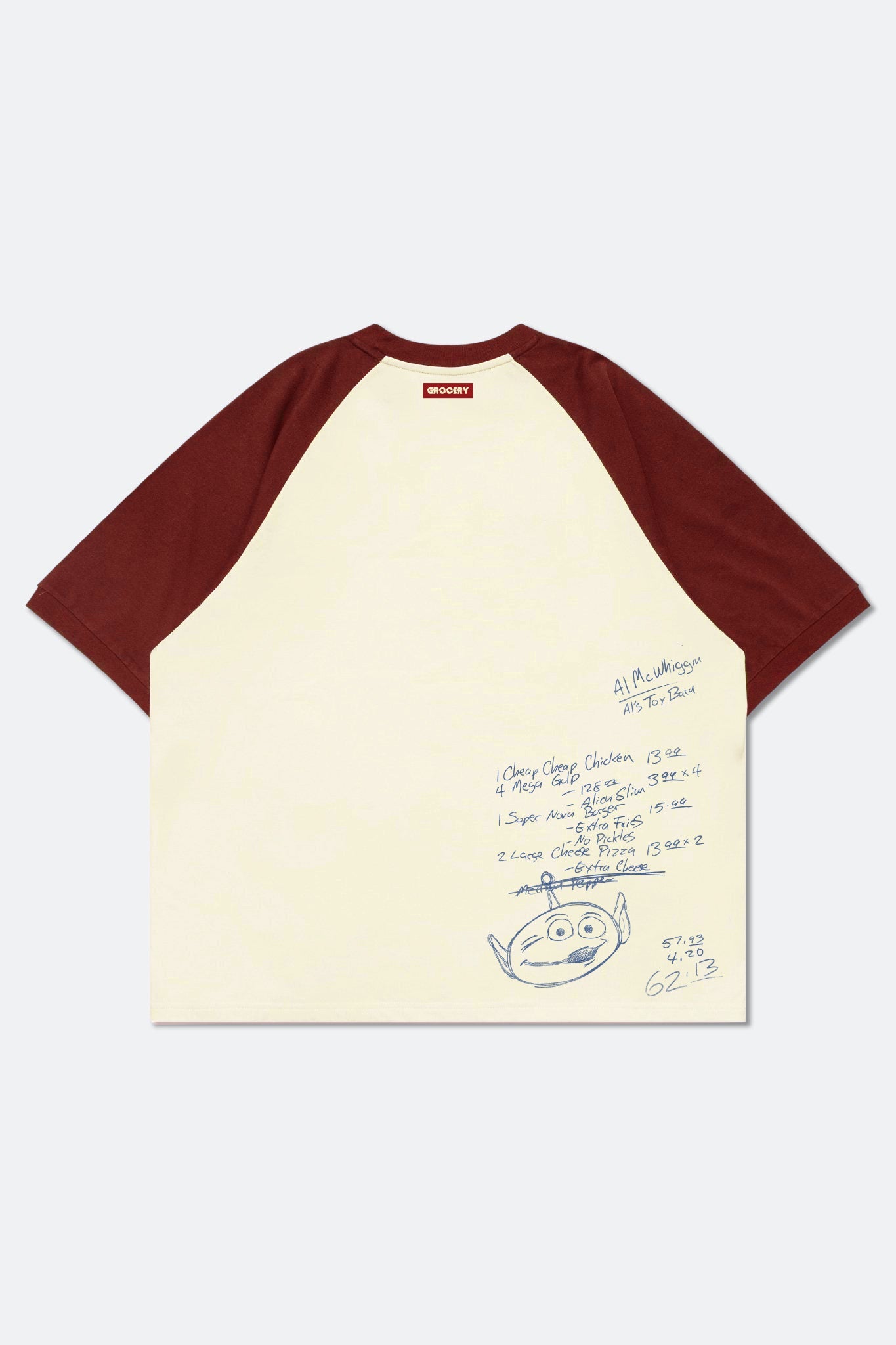 GROCERY | TARMAC | TOY STORY PIZZA PLANET HAND DRAWN RAGLAN TEE/ RED & IVORY - GROGROCERY