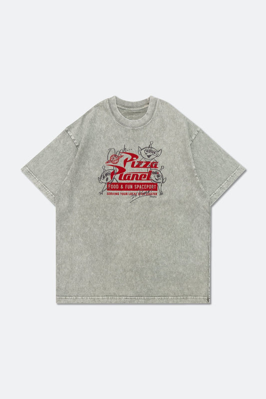 GROCERY | TARMAC | TOY STORY PIZZA PLANET HAND DRAWN RECEIPT WASHED GRAPHIC BOXY TEE/ GREY - GROGROCERY