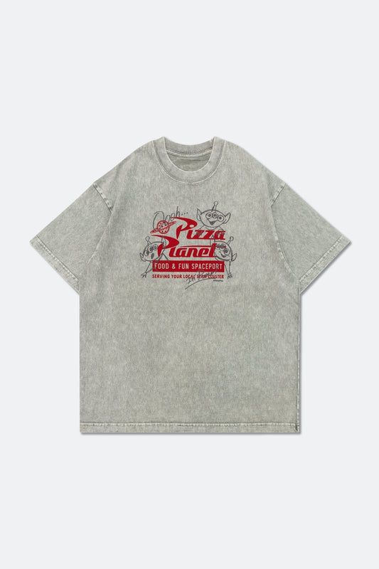 GROCERY | TARMAC | TOY STORY PIZZA PLANET HAND DRAWN RECEIPT WASHED GRAPHIC BOXY TEE/ GREY - GROGROCERY